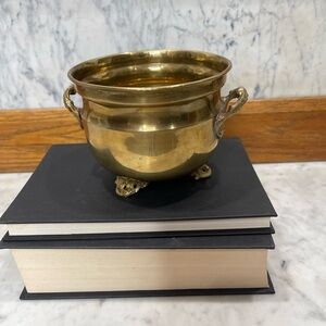 Small Vintage Brass Culdron Jardiniere Planter